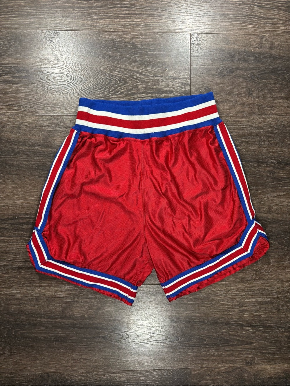 Red Athletic Shorts with Blue & White Trim - Women